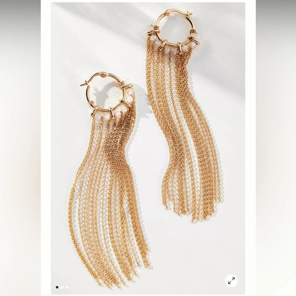 NWT Anthropologie Chain Hoop Gold Earrings - 3.5” hang - Picture 1 of 6